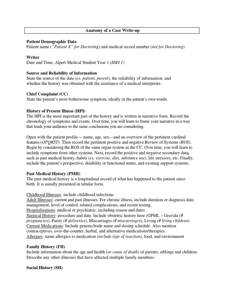 Anatomy of a Patient Case Write-Up | PDF | Physical Examination ...