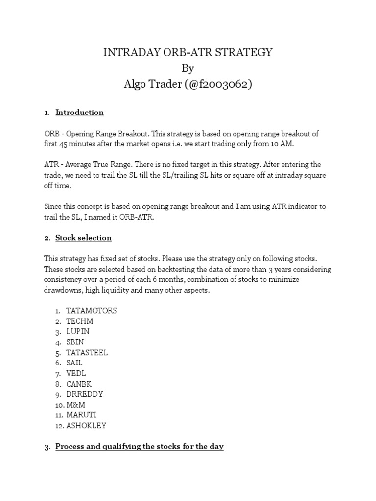 ORB-ATR Intraday Trading Strategy Guide | PDF | Order (Exchange) | Day ...