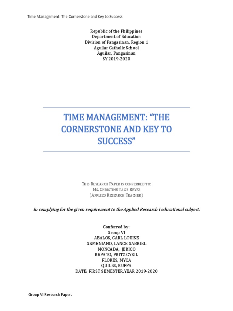 TIME MANAGEMENT The Cornerstone and Key To Success Research Paper | PDF ...