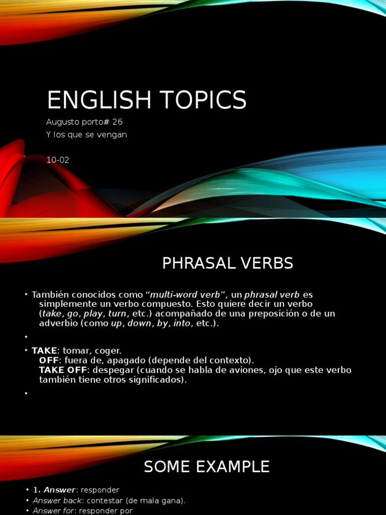 English Topics | PDF | Asunto (gramática) | Verbo