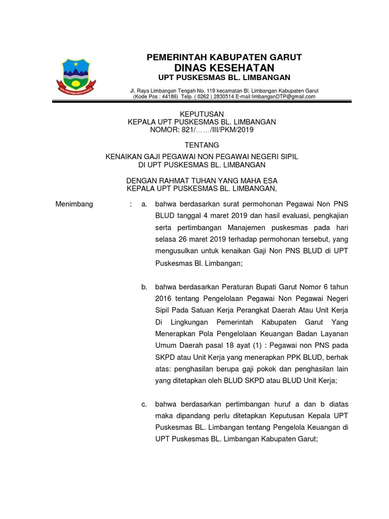 Sk Kenaikan Gaji Pegawai Non Pns Blud