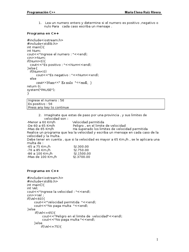Ejercicios If | PDF | C ++ | Programación de computadoras