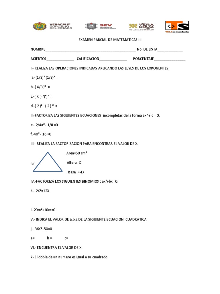 Examen Parcial de Matematicas III | PDF