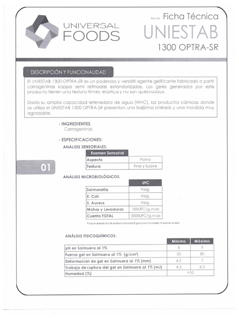 Ficha Tecnica 1300 Optra Carragenina Iota Kappa Lambda PDF