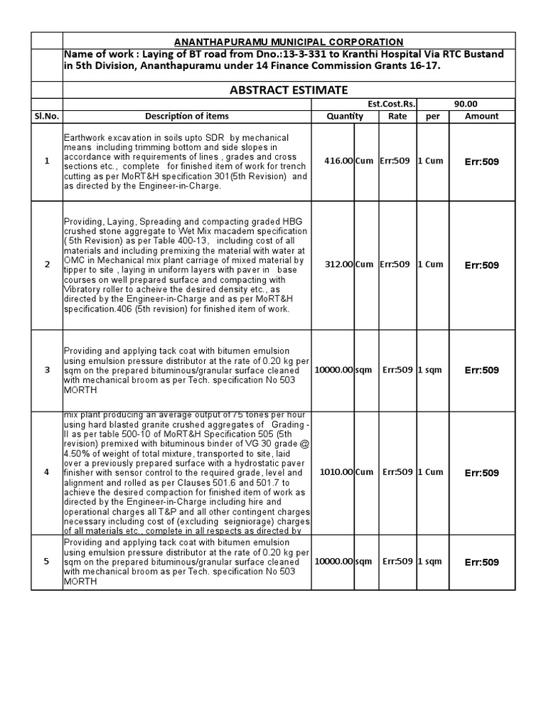 Eletrical Estimate Pdf Asphalt Construction Aggregate