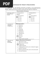 Data Gathering Instrument For Trainee's Characteristics