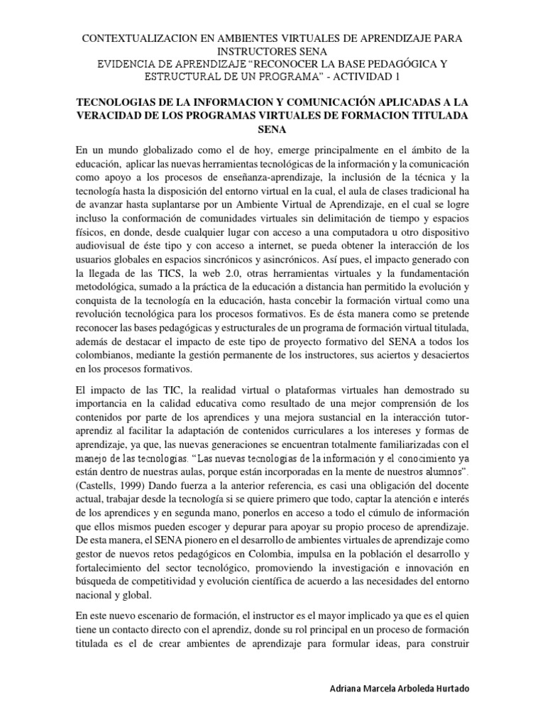 Formación Virtual en SENA: Bases Pedagógicas | PDF | Tecnología de ...
