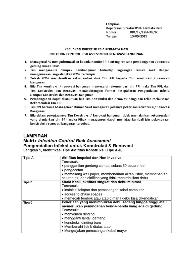 Kebijakan ICRA untuk Renovasi RSIA | PDF