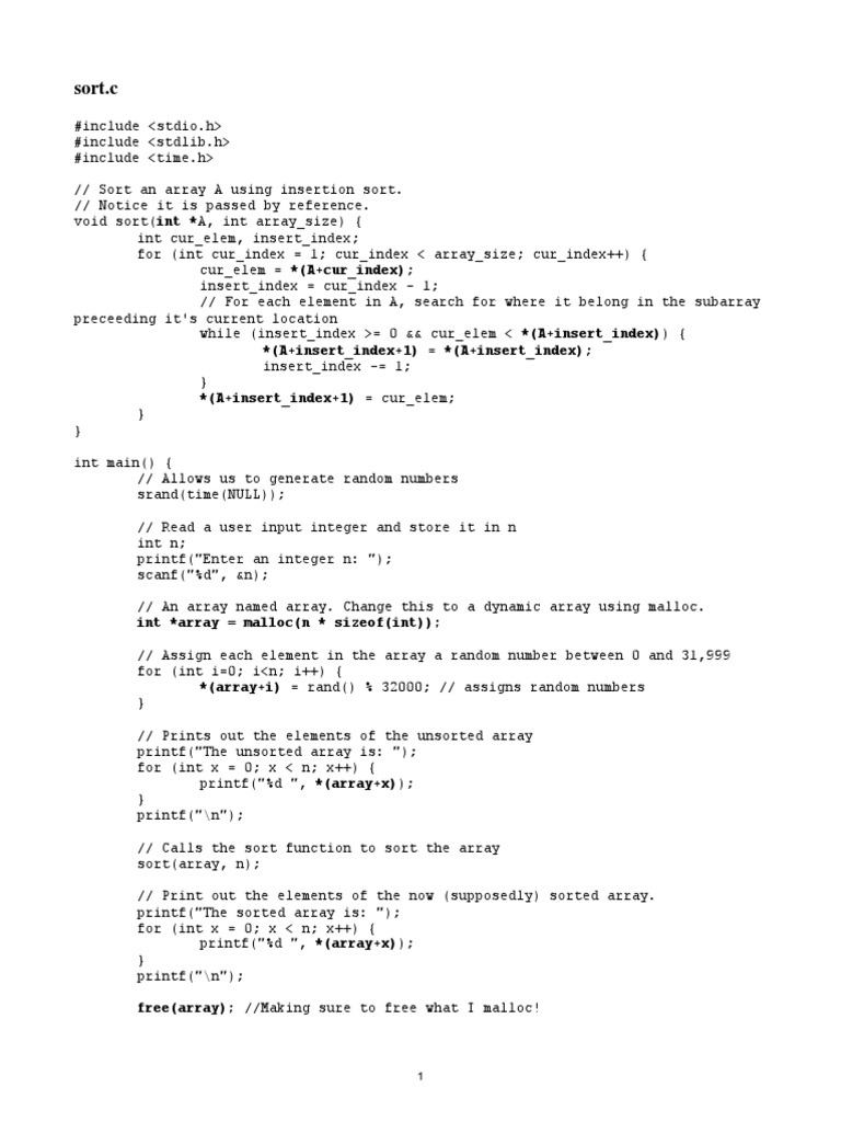 Sort.c: (A+insert - Index+1) (A+insert - Index) | PDF | Computer ...