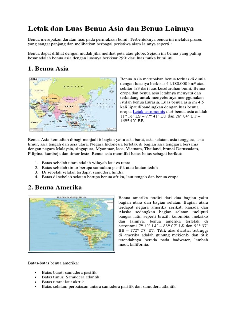 Letak Dan Luas Benua Asia Dan Benua Lainnya