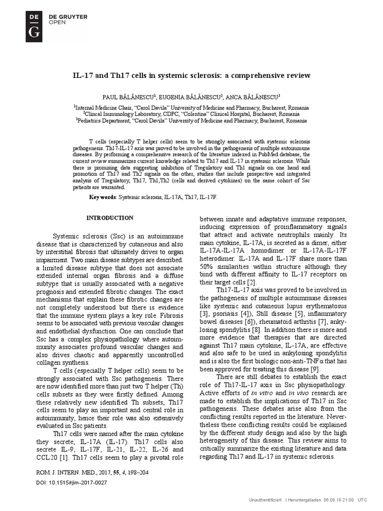 Th17 and IL-17 in Systemic Sclerosis | PDF | T Helper Cell ...