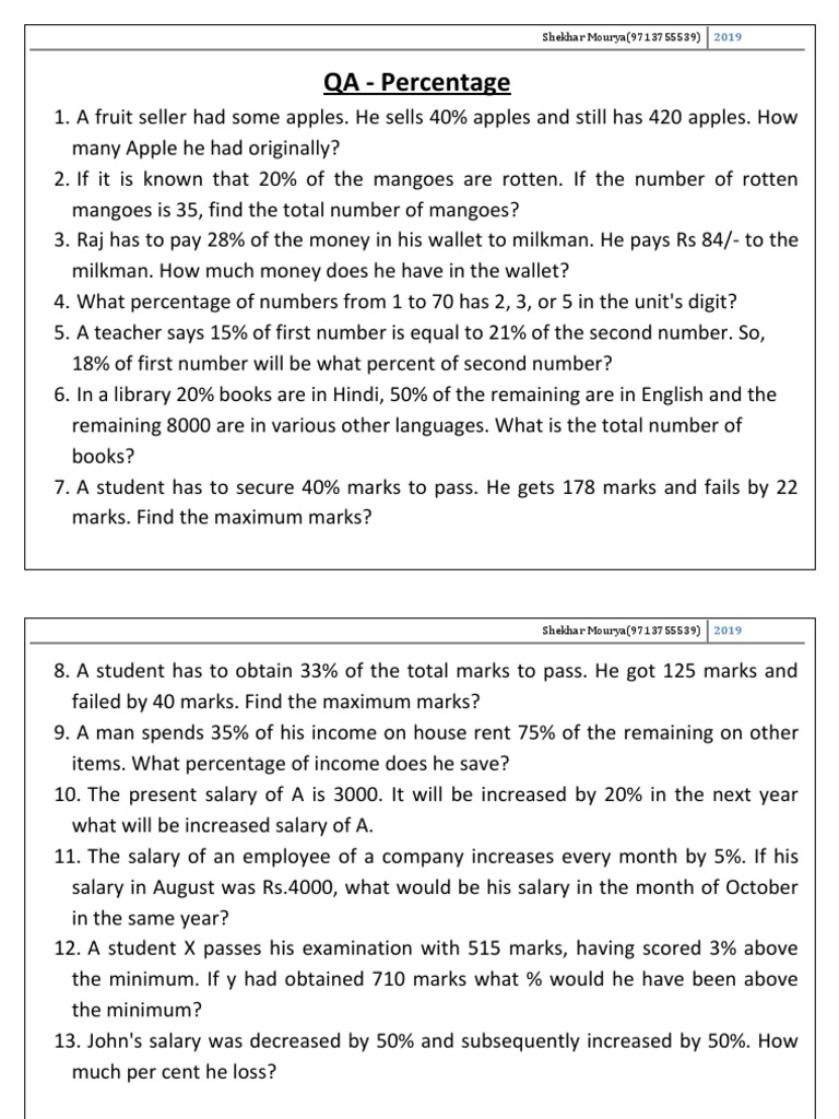 Percentage Problems and Solutions | PDF | Percentage | Economies