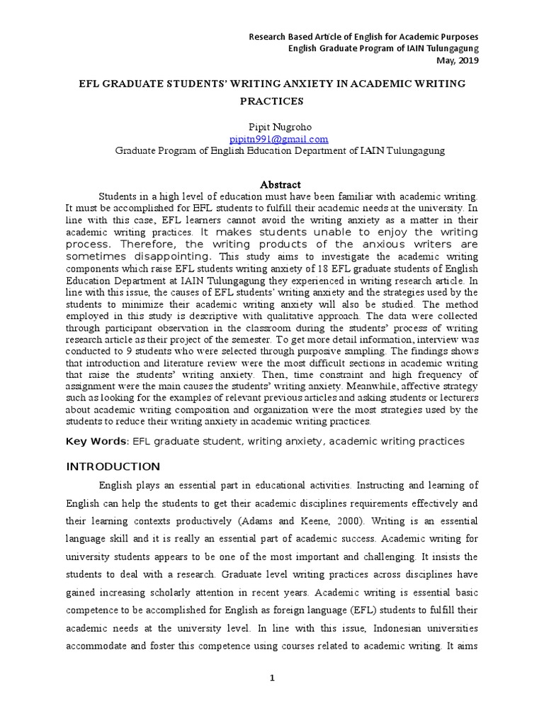 EFL Graduate Students' Writing Anxiety | PDF | English As A Second Or ...