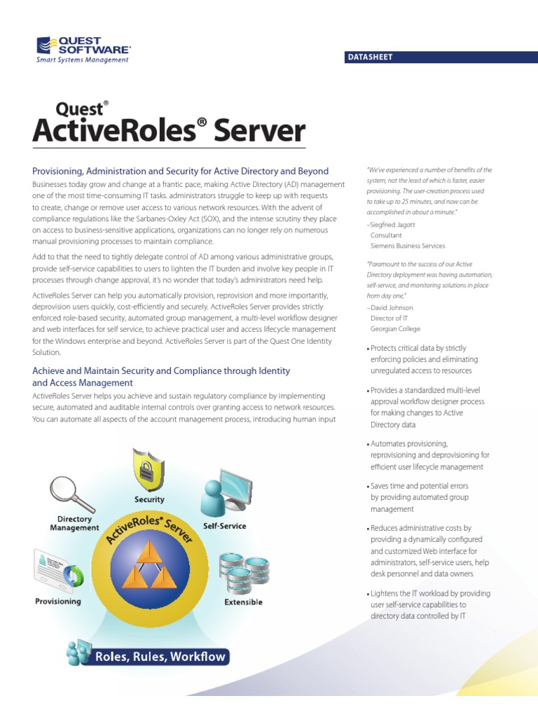 Quest Active Roles Server  Windows Server 2003  Active Directory