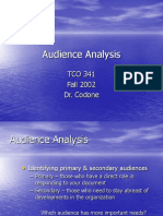 Audience Analysis: TCO 341 Fall 2002 Dr. Codone