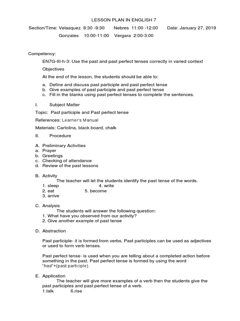 Past Tense and Past Perfect Tense | PDF | Perfect (Grammar) | Grammatical  Tense