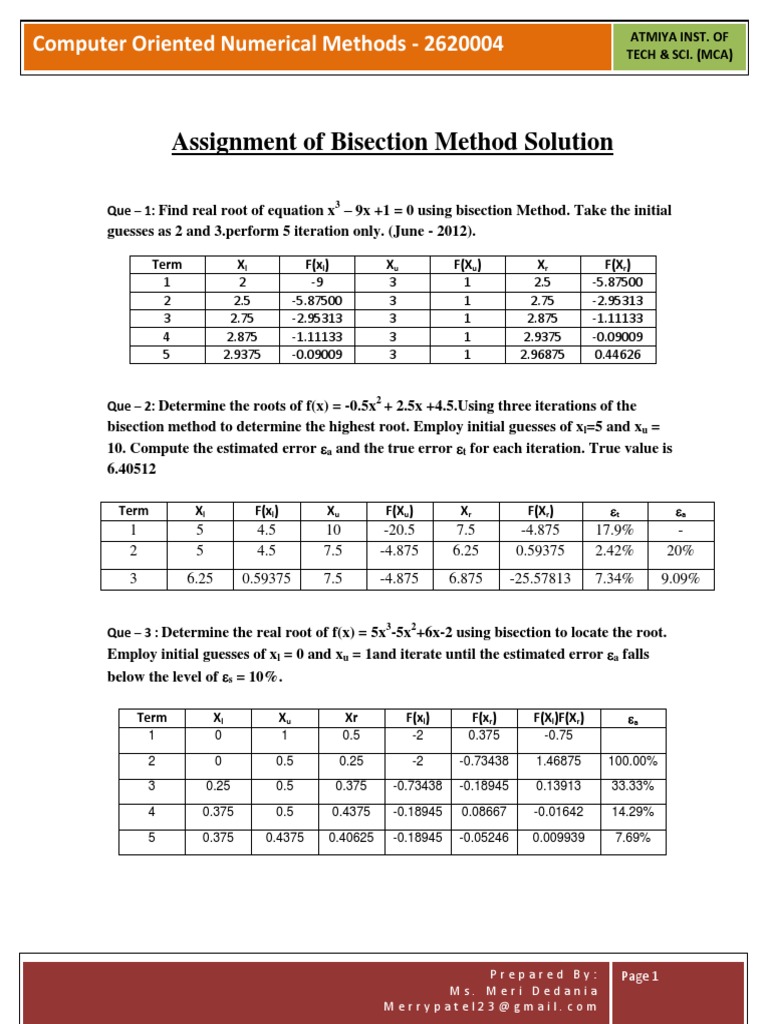 Assignment of Bisection Method Solution: Computer Oriented Numerical ...