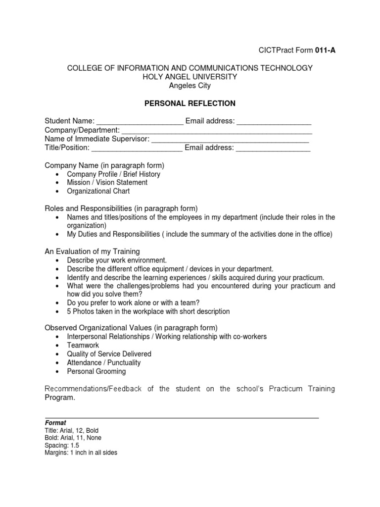 Personal Reflection on Practicum Experience | PDF