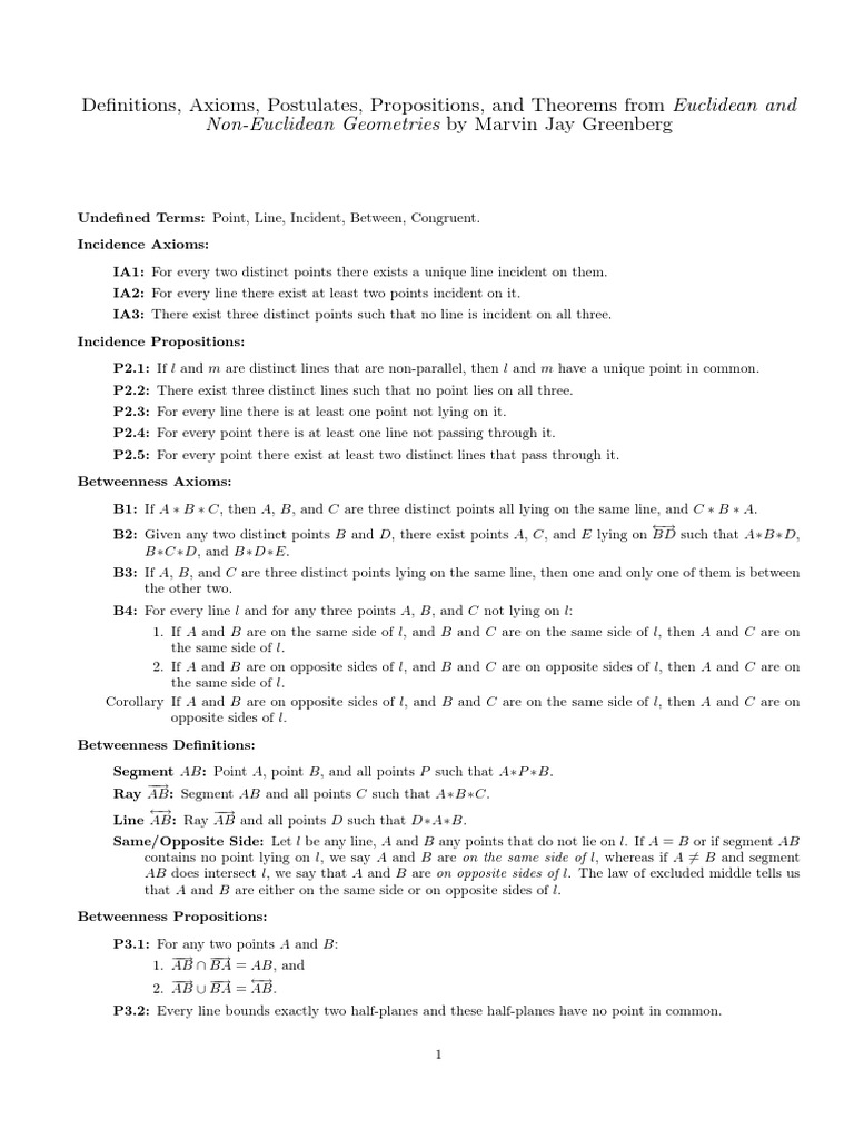 Axioms and Postulates in Geometry | PDF | Triangle | Axiom