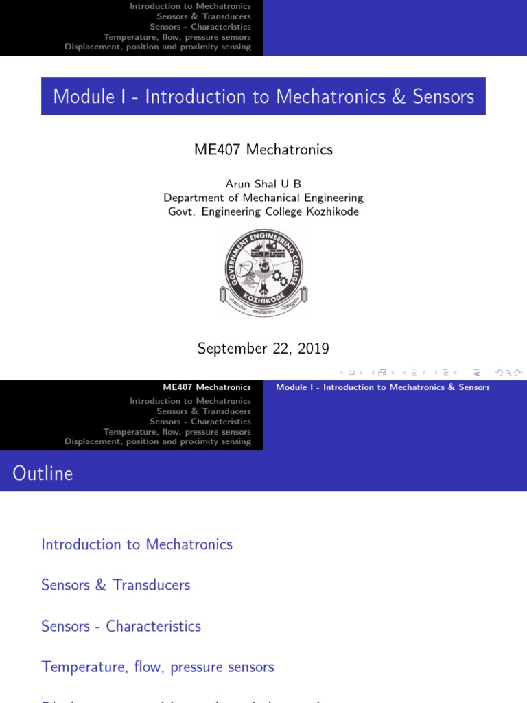 Introduction Mechatronics Sensors Transducers PDF Flow Measurement