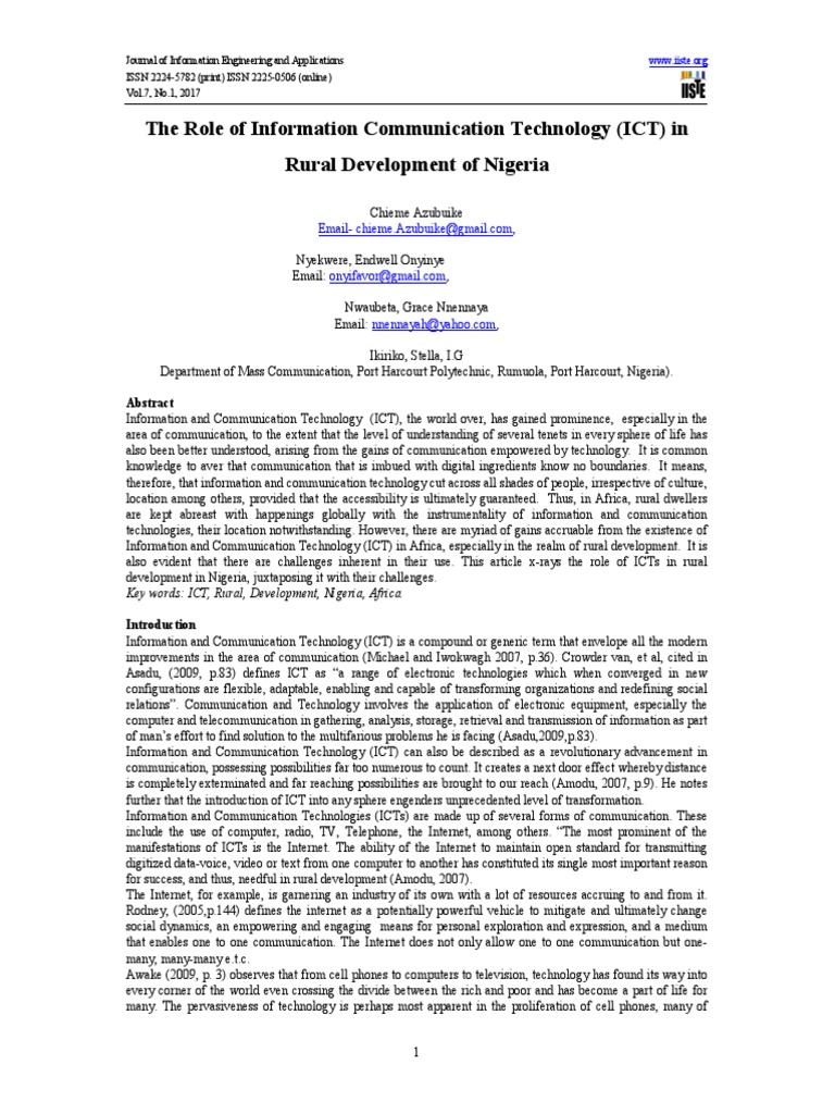 The Role of Information Communication Technology (ICT) in Rural ...