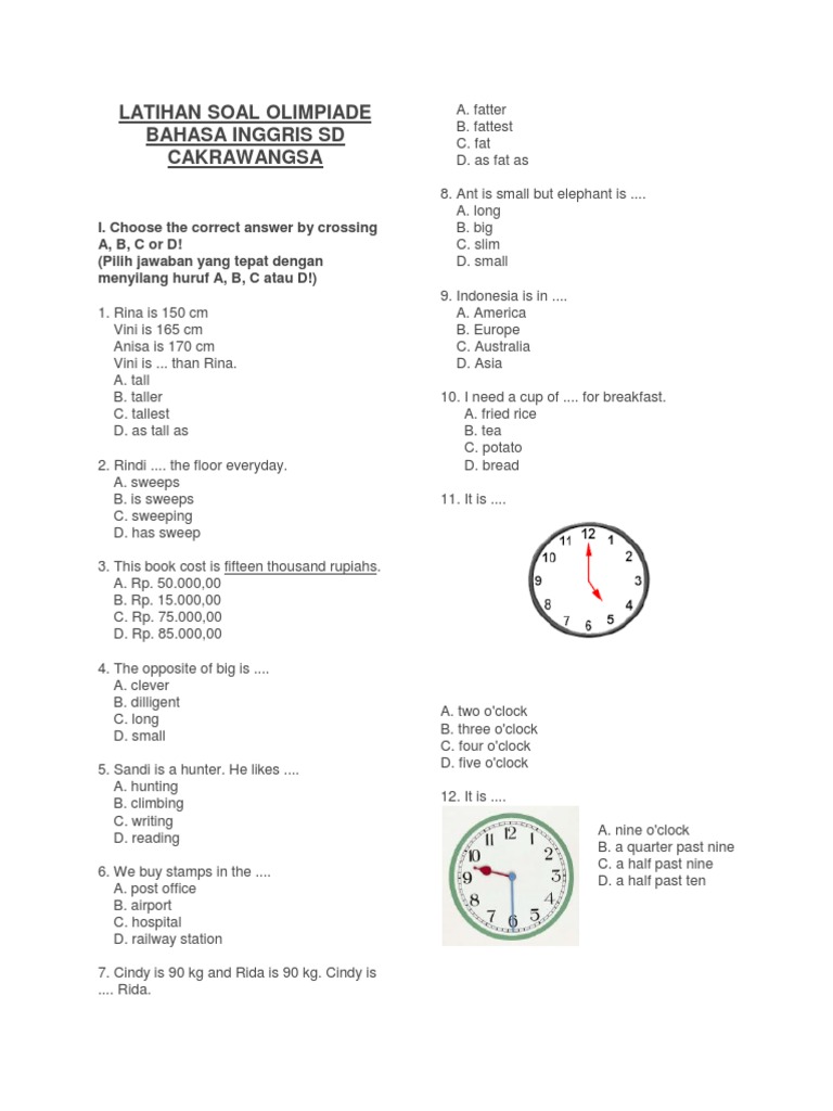 Latihan Soal Olimpiade Bahasa Inggris Sd Cakrawangsa Nature