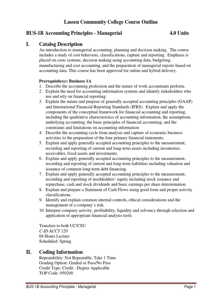 Managerial Accounting Course Outline | PDF | Financial Accounting ...