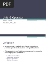 Unit - 2 Operator: Sejal Patel Ass. Prof, PICA, PU