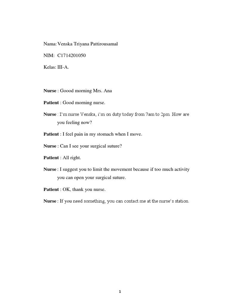 Nurse-Patient Interaction Script | PDF | Wellness