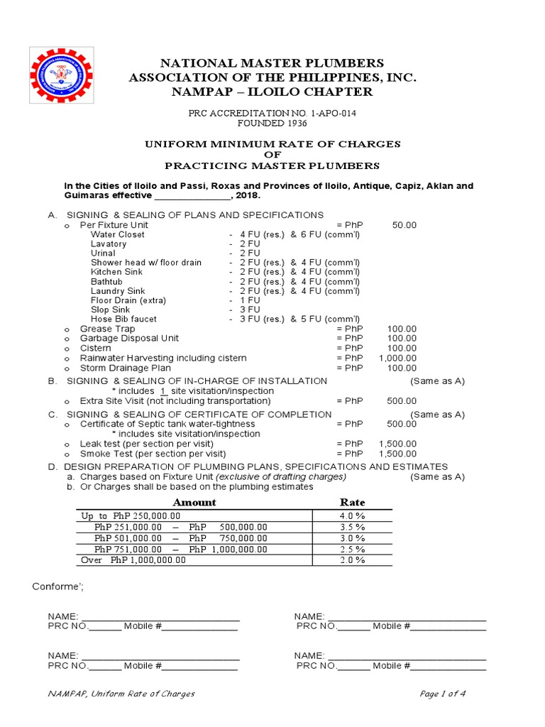 Nampap Rates 20180324 Plumbing Sanitation