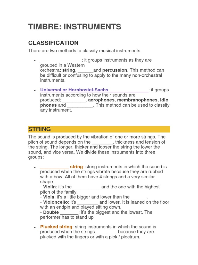 Timbre Instruments Classification PDF String Instruments