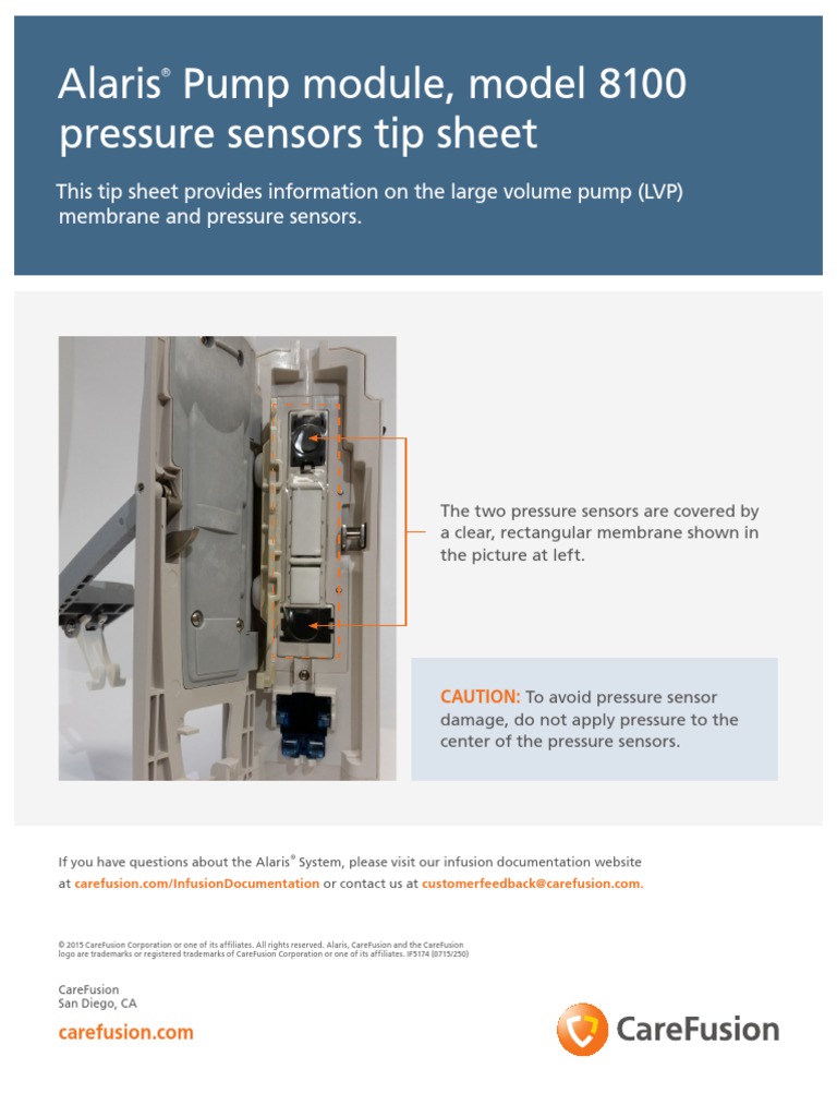Alaris Pump Module, Model 8100 Pressure Sensors Tip Sheet PDF