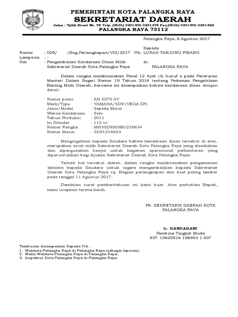 Surat Permohonan Pengembalian Aset