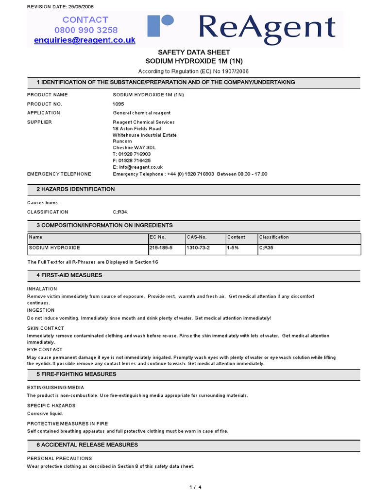 Safety Data Sheet Sodium Hydroxide 1M (1N) PDF Sodium Hydroxide