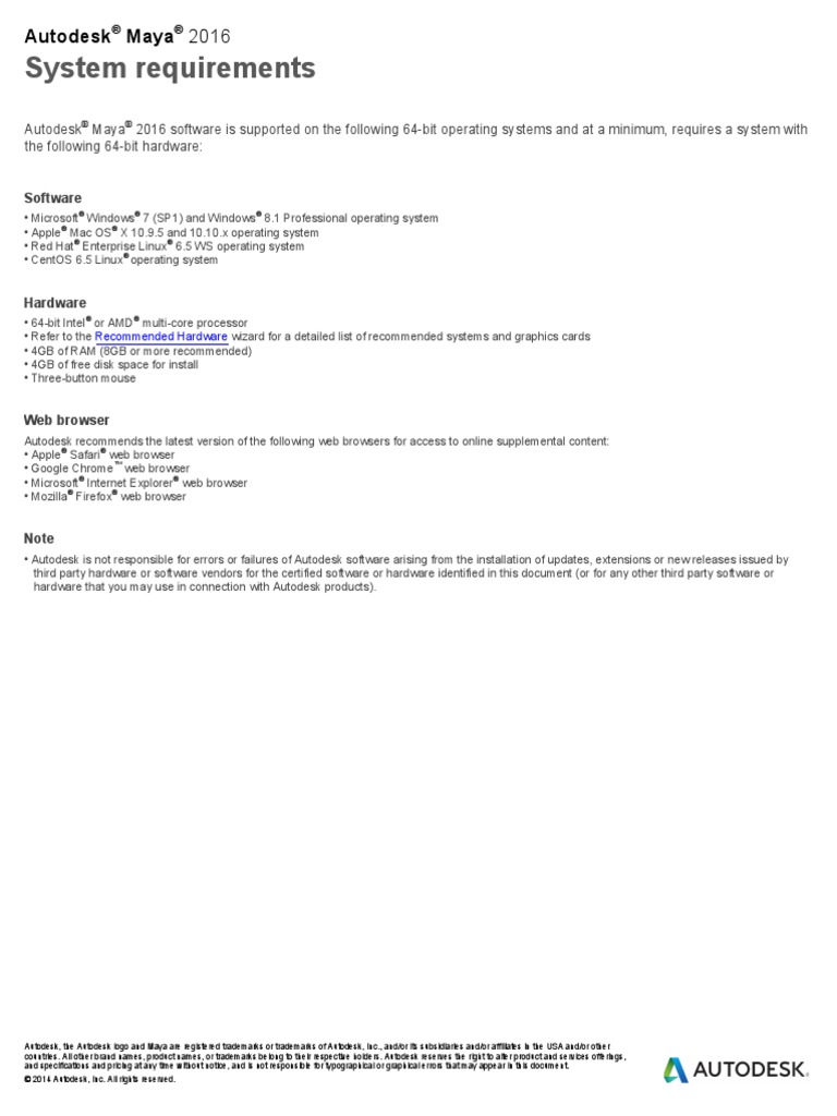 Maya 2016 System Requirements PDF