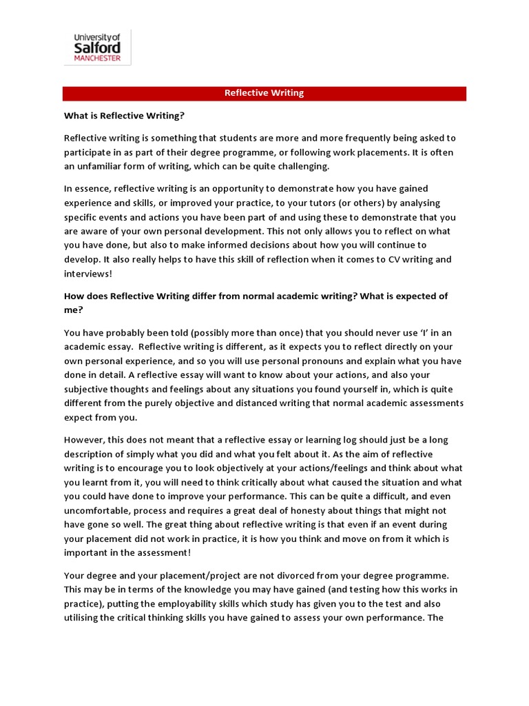 Guide to Reflective Writing for Students | PDF | Essays | Learning