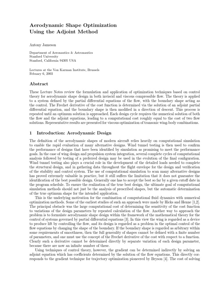 Aerodynamic Shape Optimization Using The Adjoint Method | PDF ...