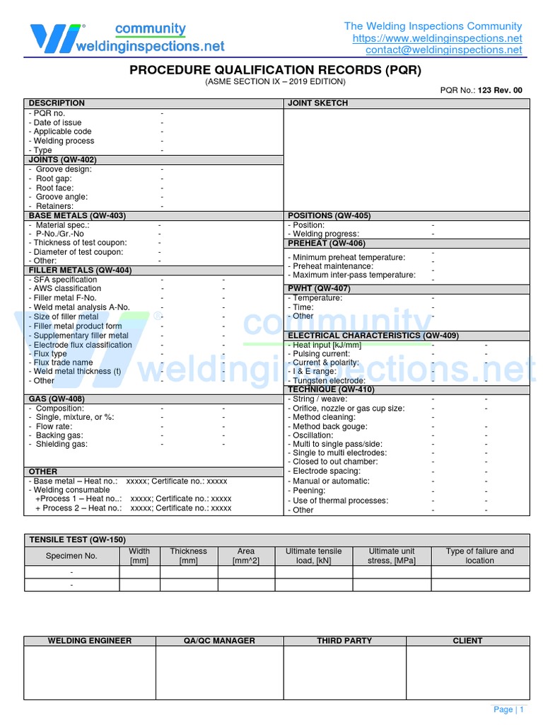 ASME Section IX PQR Template | PDF | Welding | Construction