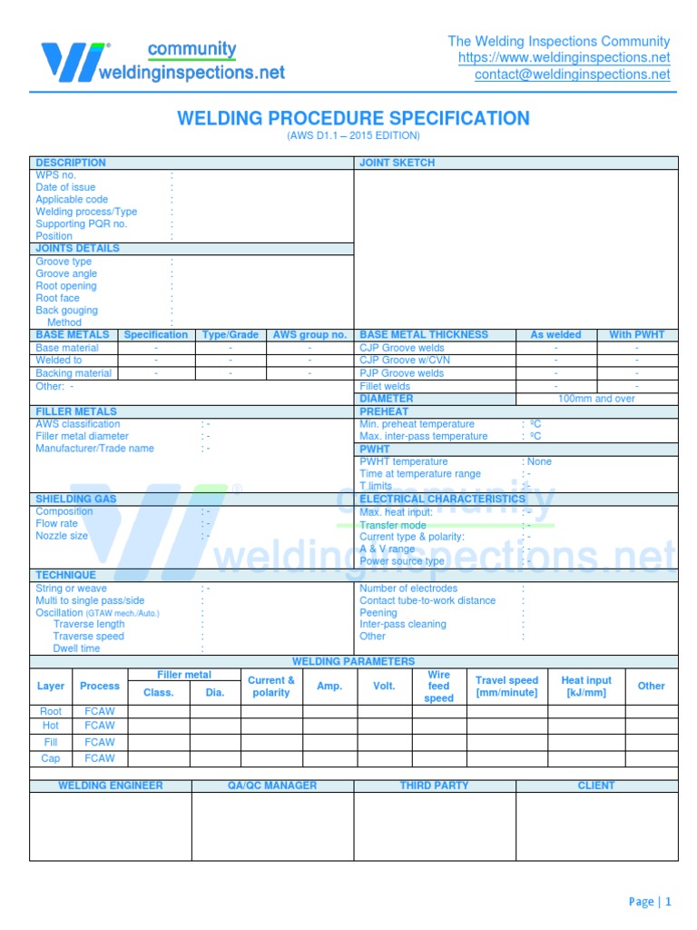 AWS D1.1 Welding Procedure Specification | PDF | Electric Heating | Welding