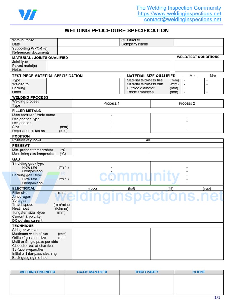 Welding Procedure Specification Material / Joints Qualified Welding
