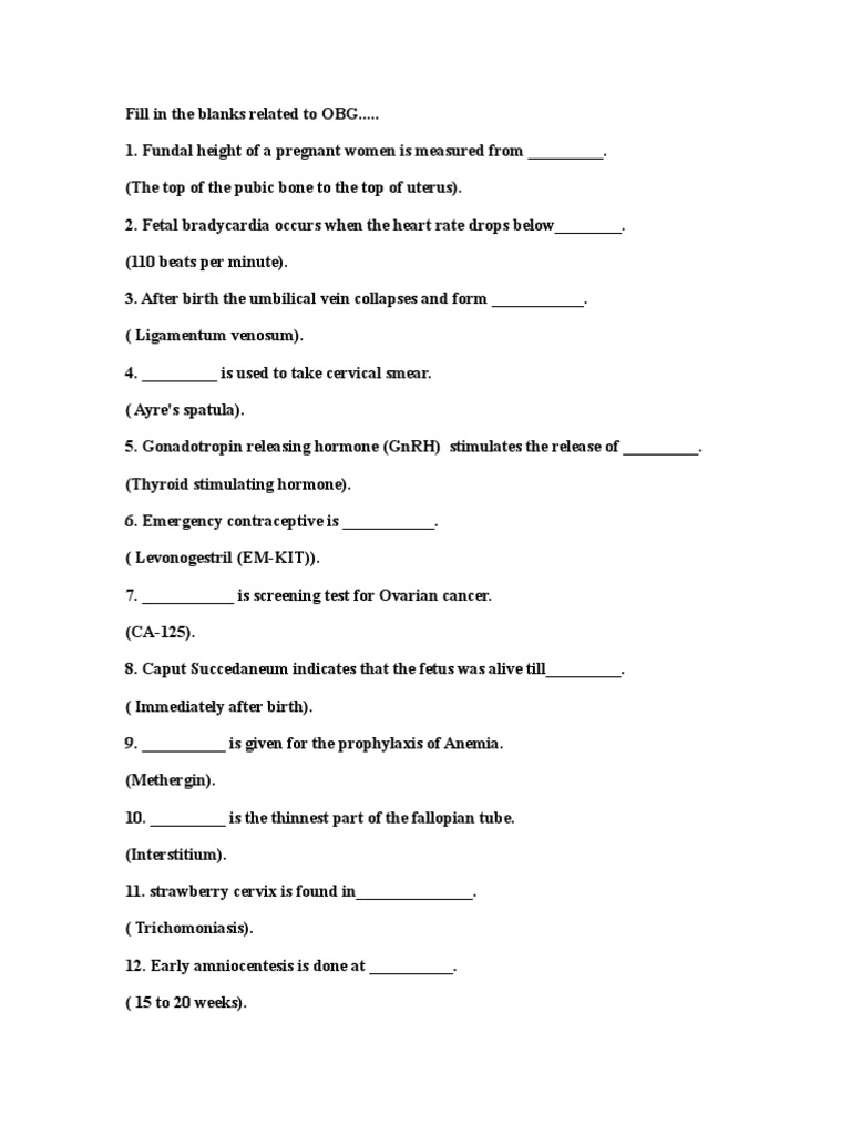 Obg Questions Pdf Pregnancy Fetus
