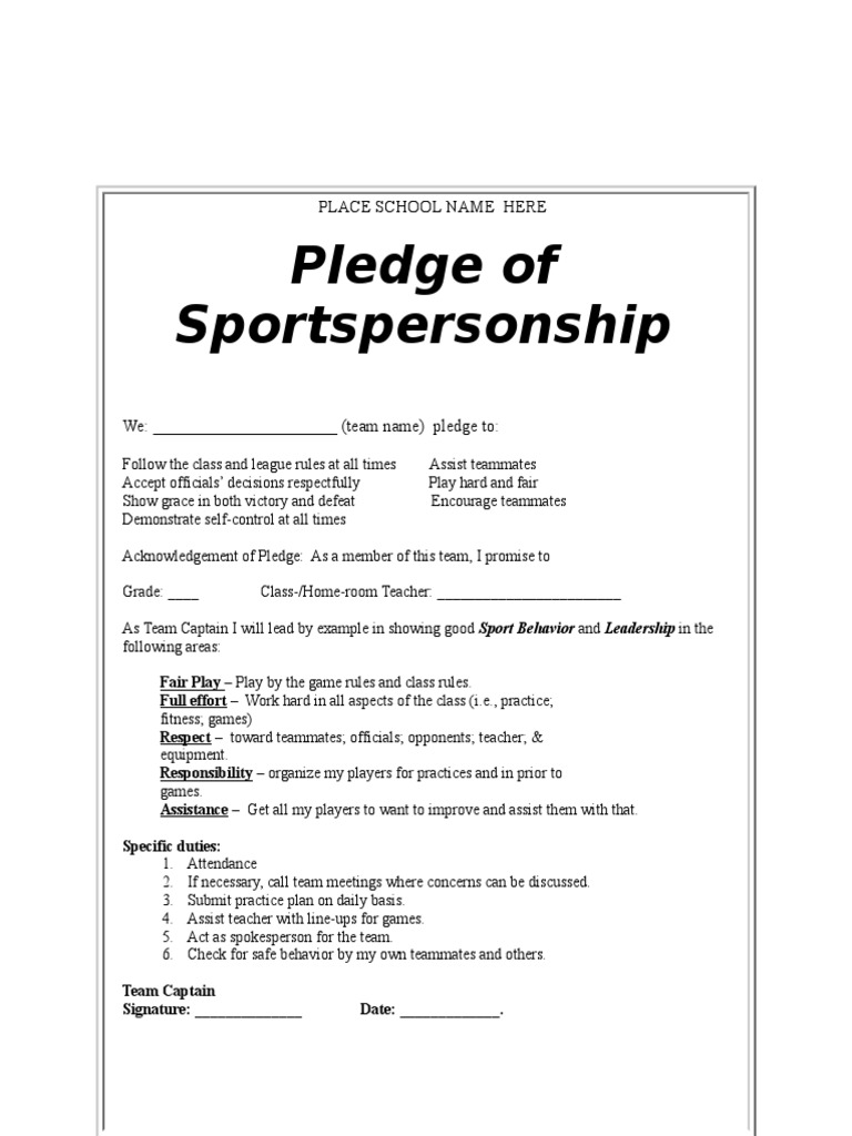 Sportspersonship Pledge for Teams | PDF | Sports & Recreation | Self ...
