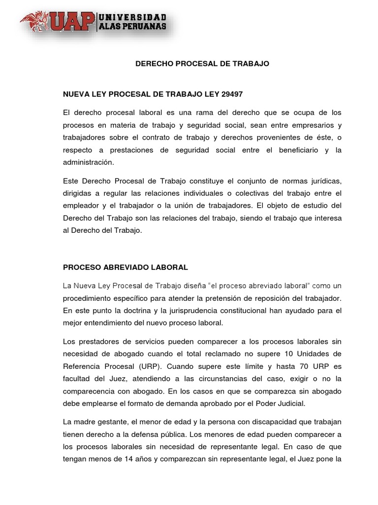 Nueva Ley Procesal de Trabajo 29497 | PDF | Ley procesal | Derecho laboral
