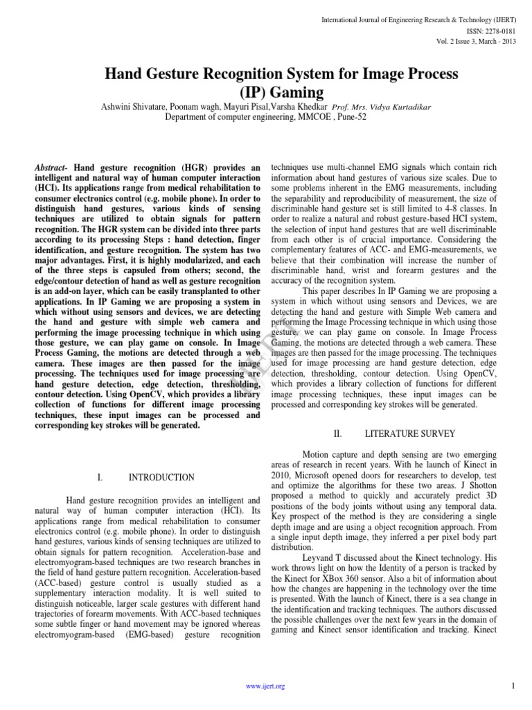 Hand Gesture Recognition for Gaming | PDF | Areas Of Computer Science ...