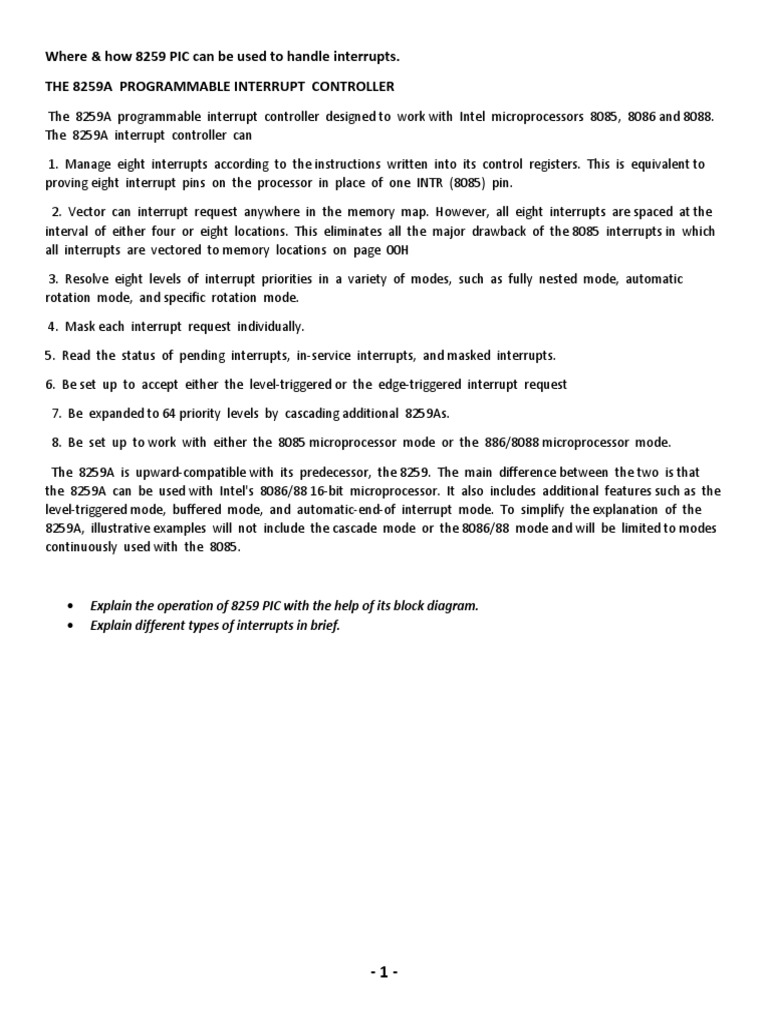 8259A Programmable Interrupt Controller | PDF | Central Processing Unit ...