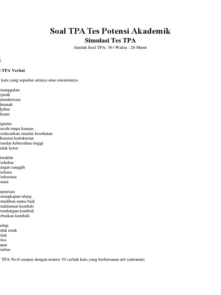Soal Tpa Tes Potensi Akademik