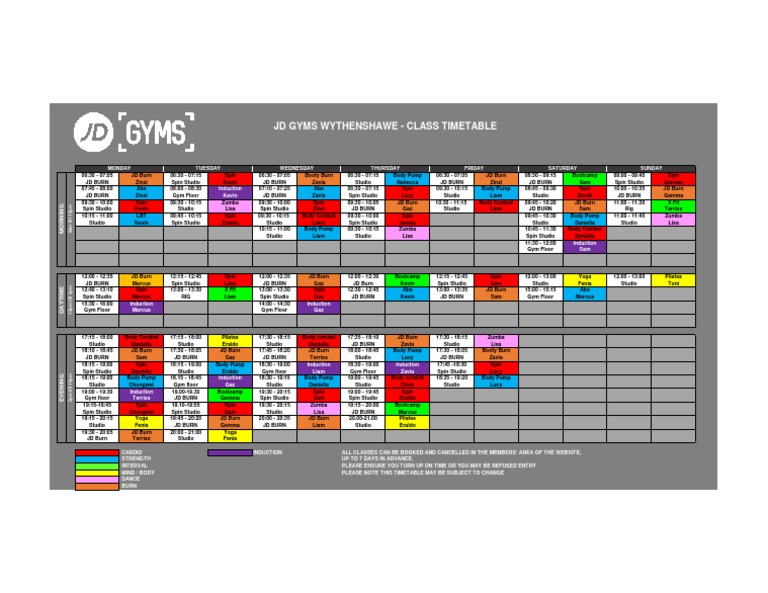 Jd Gyms Classes Timetable Bury