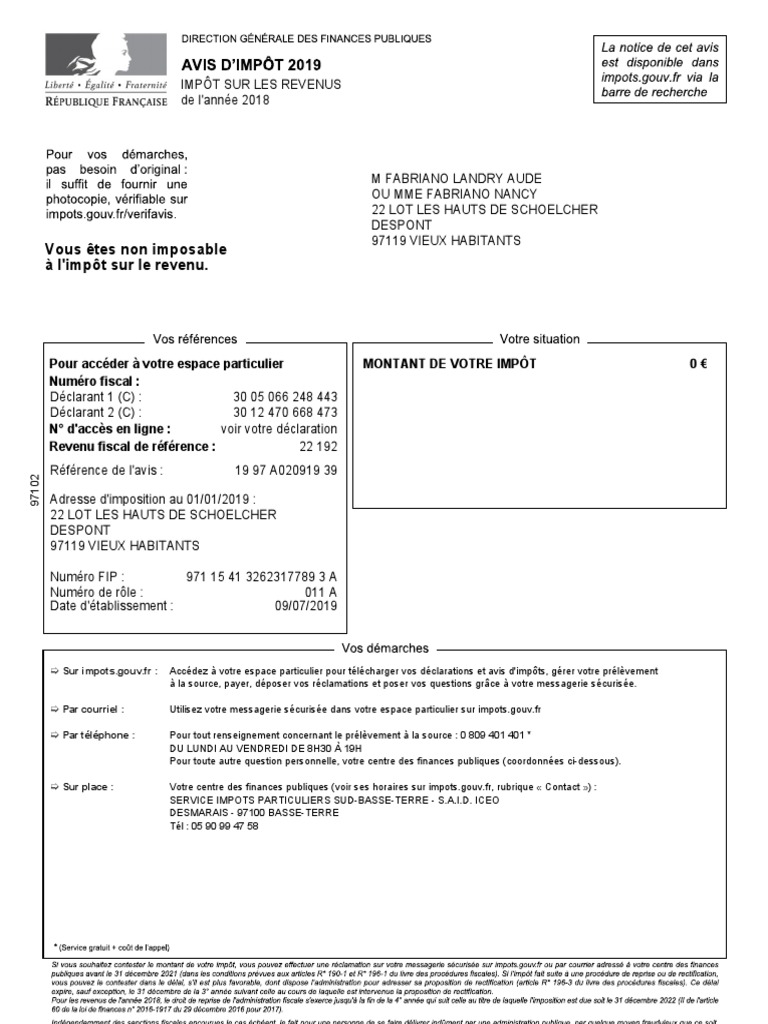 Avis d'Imposition 2019 | Impôt sur le revenu | Richesse