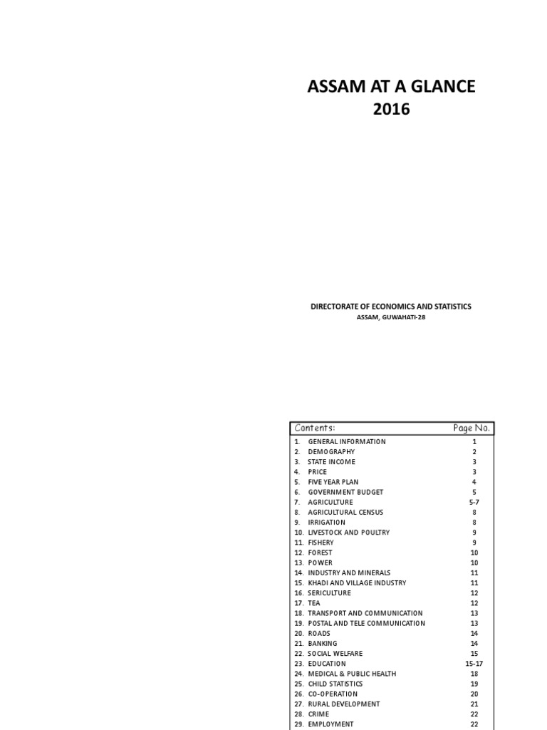 Assam at A Glance PDF Cereals Agriculture