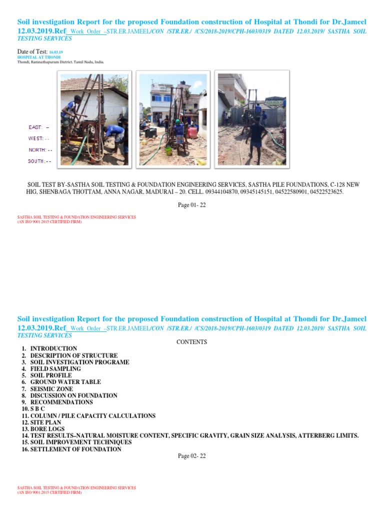 Soil Report for Thondi Hospital | PDF | Deep Foundation | Geotechnical ...